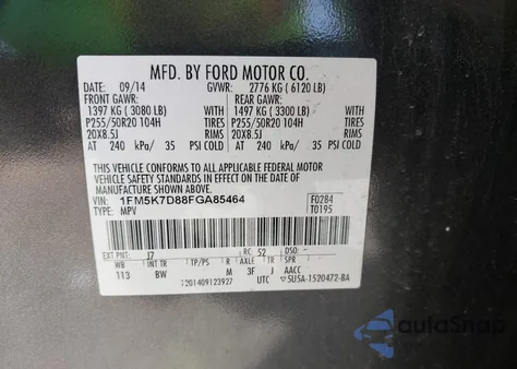 2015 Ford Explorer Xlt from USA, damaged, VIN 1FM5K7D88FGA85464
